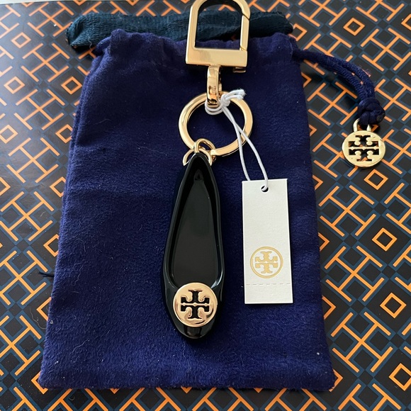 Tory Burch REVA Black and Gold Key Chain/ Purse Charm - Picture 1 of 5